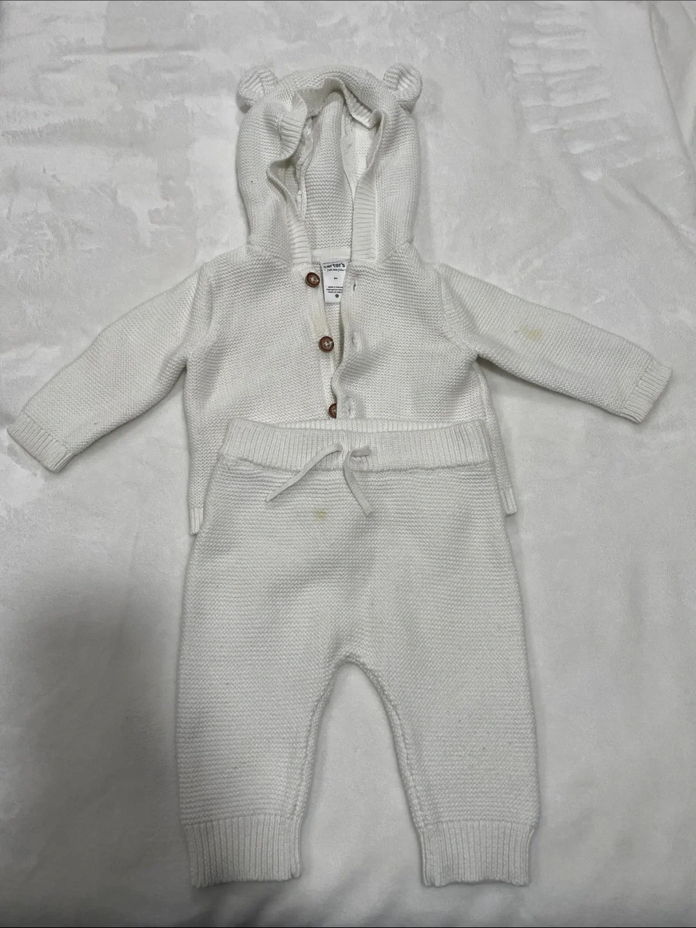 Carter's Cream Knit Hooded One-Piece Bodysuit